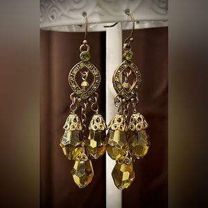 Green long beaded drop chandelier fashion earrings
